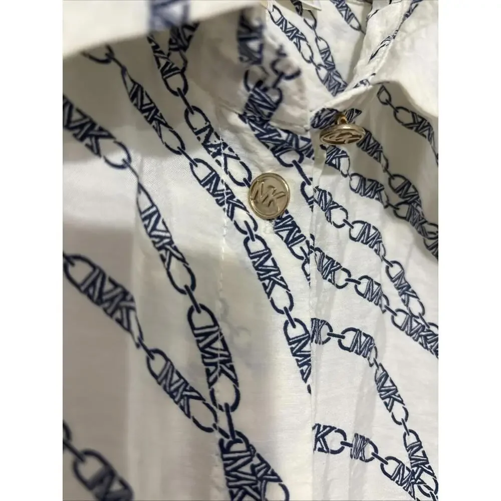 Michael Kors Women's Bias Printed High-Low Button-Down Top. Small Retail $110.00